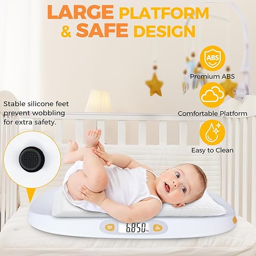 TIPRE Baby Scale for Weighing, 55 lb/0.01 lb Digital Infant Scale for Weighted Feeds with Height Measuring Tape Weight Comparison Hold Function, Pet Scale for Cats/Dogs, LCD Display, Large Platform