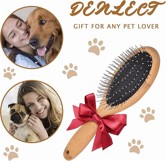 DC QZHMKJ PET Dog Cat Brush, Pet Brushes for Dogs Pet Slicker Brush with Bamboo Handle for Dogs and Cats Long Hair Pets Grooming Comb for Removing Shedding