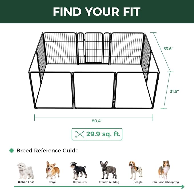 FXW AuraSpace Pro Acrylic & Wire Mesh Indoor Dog Playpen, 32" Height 10 Panels Metal Dog Pen for Small and Medium Dogs, Black│Patented