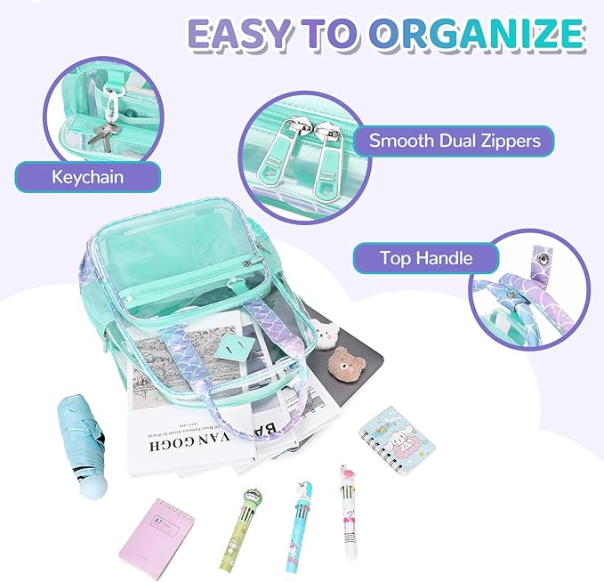 MOONBABY Small Clear Backpack for School Transparent Bookbag for Kids Heavy Duty PVC See Through Backpack Stadium Approved