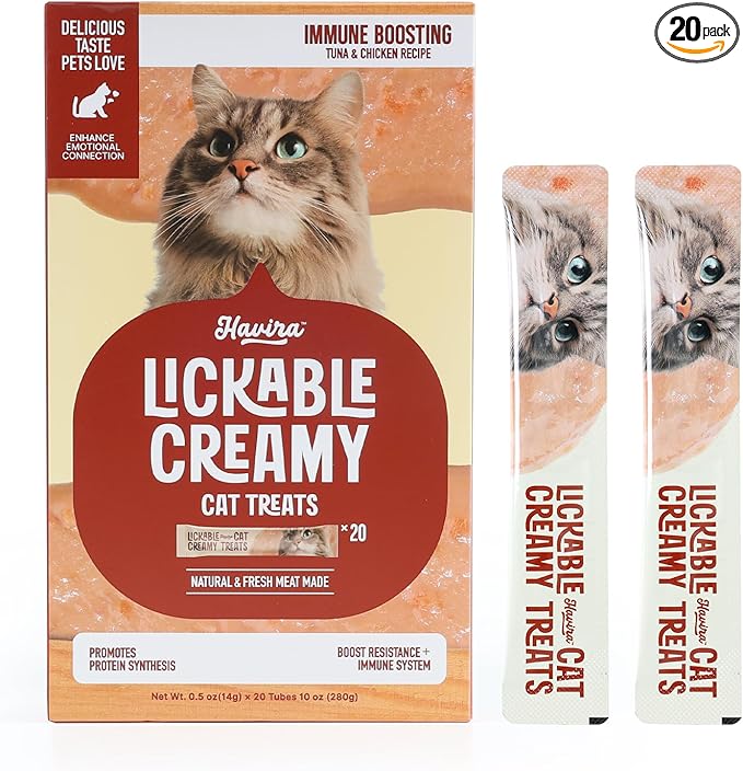 Havira Healthy Lickable Creamy Cat Treats Immune Support – Tuna & Chicken Flavor Squeeze Treats with Lactoferrin & Taurine, Functional Snacks Made with Carrot, Grain Free