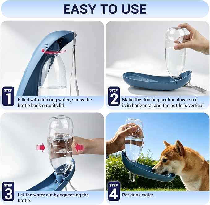 Dog Water Bottle, 550ML Large Capacity Leak-Proof Portable Pet Water Dispenser with Carrying Lanyard, Ideal for Outdoor Walking Hiking Travel