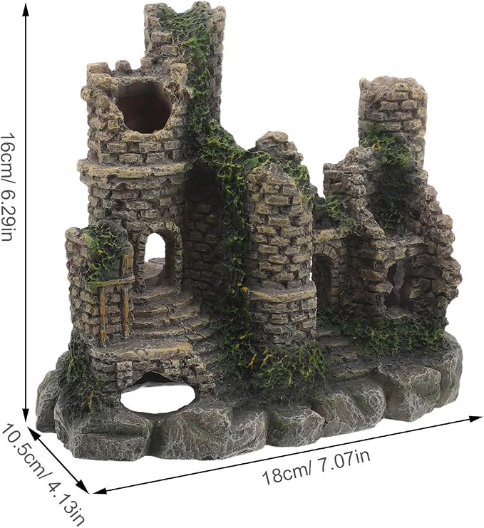 Fish Aquarium Ornament Realistic Castle Resin Hideout Decor | Freshwater and Saltwater Use, for Fish and Reptiles, Fantasyinspired Centerpiece for Room Ambiance