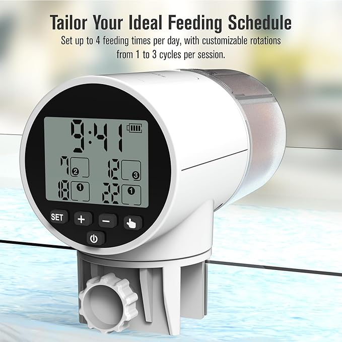 JuzPetz Automatic Fish Feeder Dispenser for Aquarium, 200ml Large Capacity Auto Turtle Fish Feeder for Small Tank, Battery Powered Food Feeding Timer for 7, 14 Day Weekend Vacation, Batteries Included