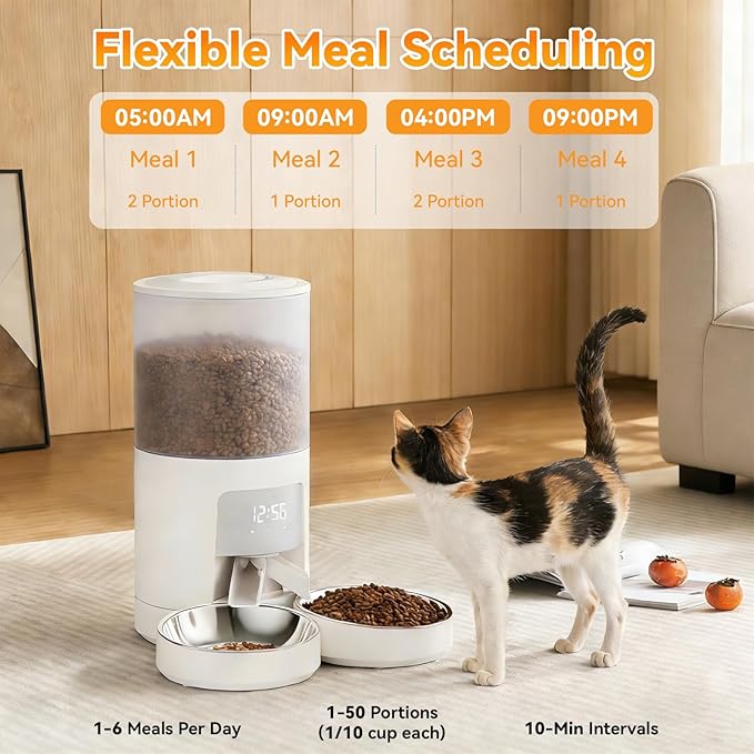 NEWBULIG Automatic Cat Feeder for 2 Cats, 6L Timed Pet Feeders with 10s Voice Recorder, Dog Food Dispenser, Dry Food, 6 Meals, Programmable 50 Portions, Dual Power Supply