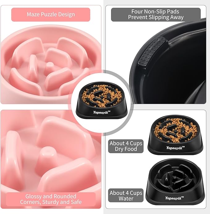 Yopnoyik 2 Pack Slow Feeder Dog Bowls for Healthy Eating, Non-Slip and Anti-Choking Design, Reduces Bloating & Overeating for Large Dogs, Easy to Clean