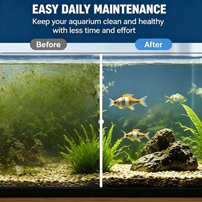 Magnetic Aquarium Glass Cleaner Tool, Dual Sided Fish Tank Cleaner with Algae Scraper, Strong Magnetic Glass Scrubber for Aquarium Maintenance, Easy No Wet Hands Cleaning for Home Fish Tanks ，M