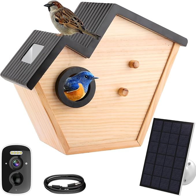 Bird House with Camera, 4MP Smart Birdhouse Camera with Solar Powered, Birdhouse Cameras for Families, Motion Detection & 32GB SD Card, Watch Bird Nesting & Hatching in Real Time