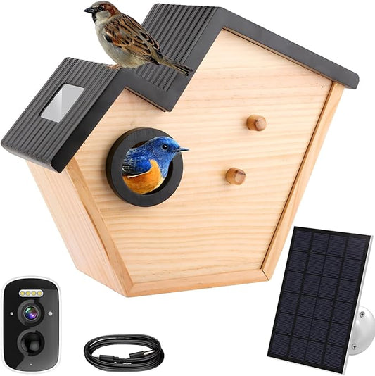 Bird House with Camera, 4MP Smart Birdhouse Camera with Solar Powered, Birdhouse Cameras for Families, Motion Detection & 32GB SD Card, Watch Bird Nesting & Hatching in Real Time