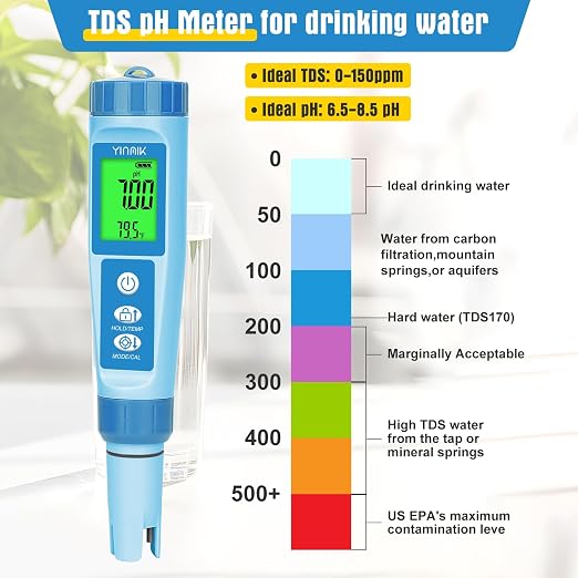 Water pH Meter, Digital 4 in 1 pH Temp EC TDS Meter for Hydroponics | PH Conductivity PPM Tester with EC Calibration Liquid, Suit for Growing Nutrients,Reservoir Tank,DWC,Brewing,Pool, Aquarium