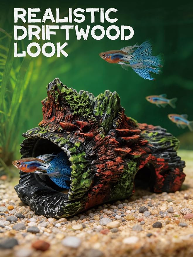 Aquarium Decor - Large Hollow Bark Hiding Cave,Resin Reptile Hideout for Bearded Dragons,Fish Tank Hideout with Realistic Scales Texture, Lizard,Gecko,Turtle, Snake,Beta Fish,Plecos Aquatic Pet
