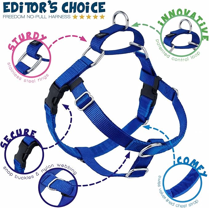 2 Hounds Design Freedom No Pull Dog Harness, Adjustable Harness, Easy Walking & Comfortable Control, Fits Small, Medium & Large Dogs, Solid Colors, Made in USA, 1" XXL, Royal Blue