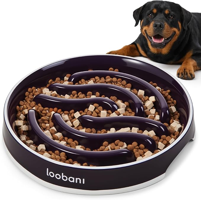 LOOBANI Ceramic Slow Feeder Dog Bowl 11.7" Width - for Large & Great Breeds, Slow Eating, Perfect for Great Danes, Saint Bernards & Mastiffs, Large Dogs (XL, Purple)