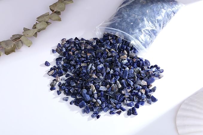 QINJIEJIE 0.9Lbs Blue Sodalite Rocks for Plants Vase Filler Small Gravel Bulk Irregular Shaped Decorative Aquarium Stones Terrarium Pebbles Landscaping Sand Crystal Chips Fish Tank Decorations