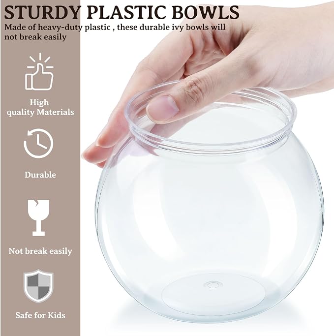 Eccliy 40 Pcs Clear Fish Bowls with Straws Ball Shape Plastic Bowl for Drinks Summer Drink Cups Unbreakable Goldfish Bowl for Christmas Candy Table Centerpieces Party Favors (27 oz)