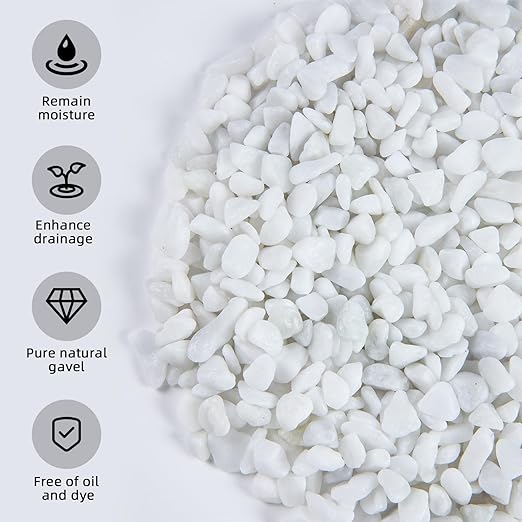 5lb River Rocks Polished Silica Gravel for Plants Garden, Decorative Pebbles Ideal for Fish Tank, Vases, Succulents, Crafting, Home Decor and Garden Landscaping, Snow White(0.2-0.3”)