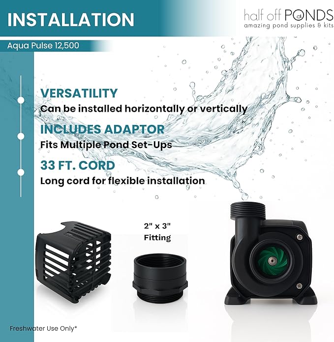HALF OFF PONDS Submersible Water Pump, 12,500 GPH Pond Pump with 33FT Power Cord and 37FT Max Head, 960W Ultra Quiet Energy Efficient Pump for Koi Pond, Fountain, Waterfall, Water Garden, Skimmer