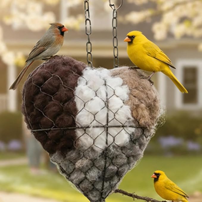 Handmade Fiber Bird Nesting Heart, Alpaca Fiber Bird Material House, Refillable Hummingbird Nest Holder, Winter Fowl Gifts Animal Hummingbirds Lovers Home Garden Yard