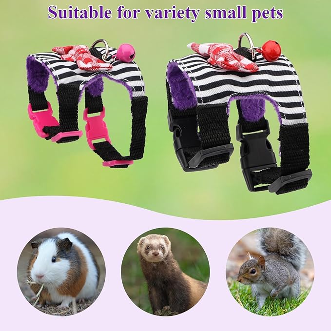 Hypeety Small Animal Harness Vest and Leash Set Soft Mesh Small Pet Harness Hamster Rabbit Chest Back Outdoor Leash Traction Rope for Ferret Guinea Pig Kitten Clothes Accessory (S, Black Stripe)