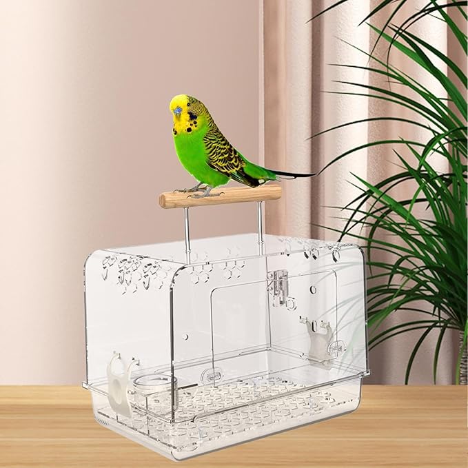 Baoblaze Lightweight Bird Carrier Cage for Small Birds, Transparent Acrylic, 11.8"L x 8.3"W x 9.1"H