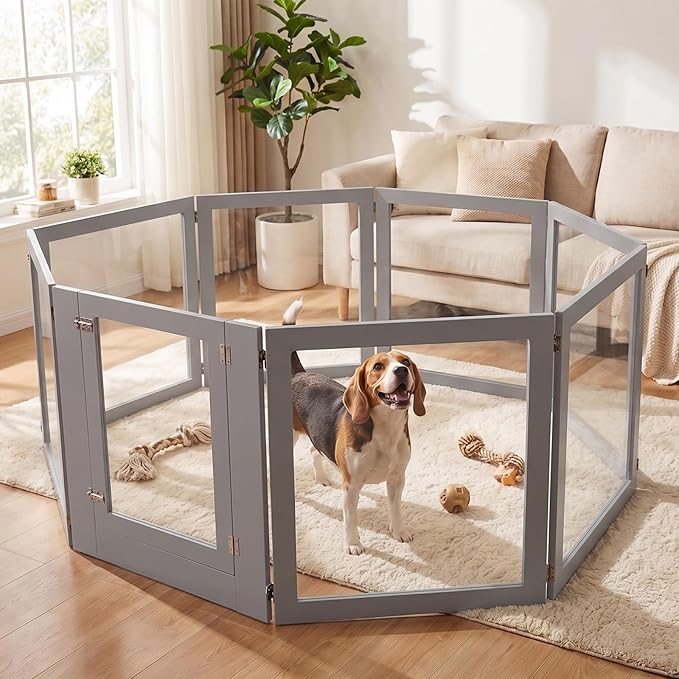 Heavy Duty Clear Acrylic Dog Playpen for Small/Medium Pets – 32" High Clear Pet Pen with Sturdy Metal Frame, Walk-in Kennel, Expandable Indoor & Outdoor Pet Play Yard