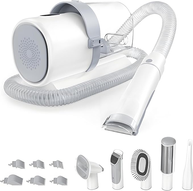 NEWBULIG 5-in-1 Pet Grooming Vacuum Kit, 2.5L Dust Cup, 3 Suction Modes and 5 Groomer Tools, Dog Clippers with Cordless Low Noise for Cats, Dogs Other Animals Hair Trimmer