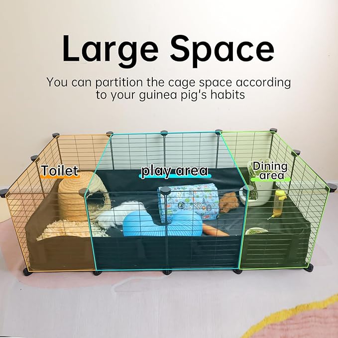 Oneluck Guinea Pig Cage, Small Animal Playpen with Rasied Waterproof Liner, 8 Square Feet for 2 Pets, Expandable Indoor Habitat, C&C Cage for Bunny, Turtle,Hedgehog,48''L x 24''W x 16''H