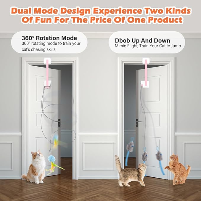 Rechargeable Electric Cat Teaser – Interactive Door Clip Teaser for Cats, 2 Motion Modes (360° Spin & Irregular Jumping), Smart Auto Cat Toy for Exercise & Fun (No Remote)(Pink)