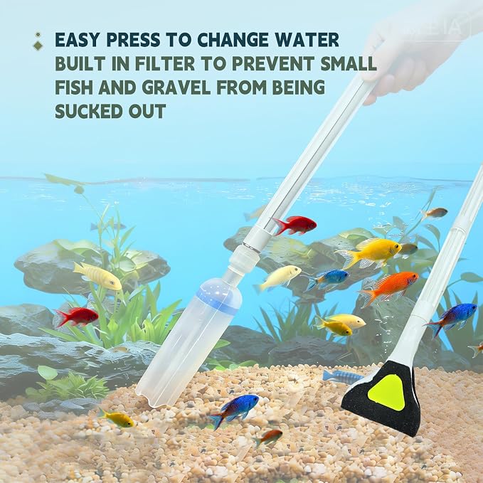 Promising Aquarium Siphon Vacuum Cleaner, Fish Tank Water Changer & Gravel Sand Cleaner | Manual Pump with Replaceable Brush Head and Adjustable Rods for Aquariums, Fish Tanks and Turtle Tank Cleaning