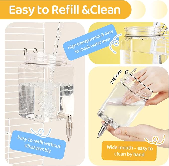 Bird Water Dispenser No Drip 10oz – Leak Proof Small Animal Water Bottle with Stainless Steel Needle Valve & 180° Rotatable Bracket for Parakeet Hamster Mouse Sugar Glider Gerbil