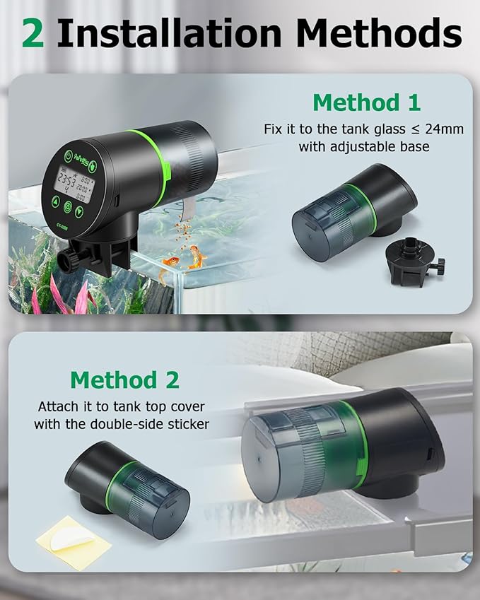 Automatic Fish Feeder for Aquarium, Auto Fish Food Dispenser with Timer and Feeding Ring, Moisture-Proof, Smart Fish Tank Vacation Feeder with 2 AAA Batteries