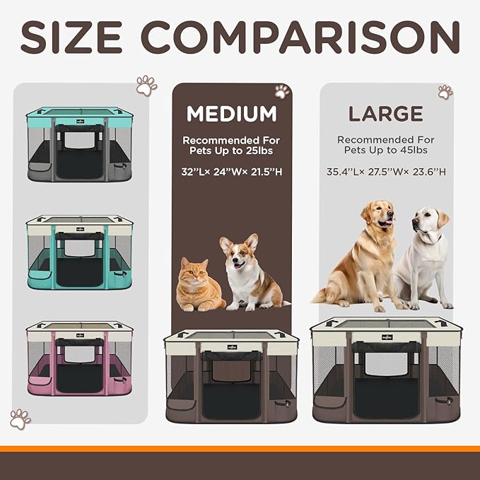 Paw Ballet Foldable Pet Kitten Playpen, Upgrade Waterproof Portable Cat Dog Playpen Kennel Tent for Small Dog Cat, Retractable Shade Cover, Indoor Outdoor Use for Small Pet.