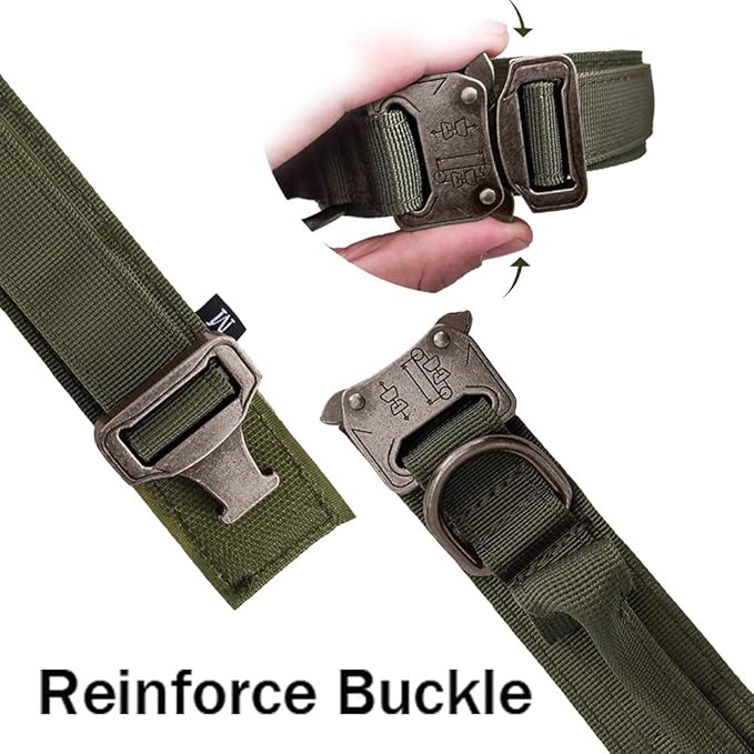 Xqpetlihai Tactical Dog Collar Adjustable Military Nylon Dog Collar with Control Handle and Heavy Duty Metal Buckle for Medium and Large Dogs (Green,M)