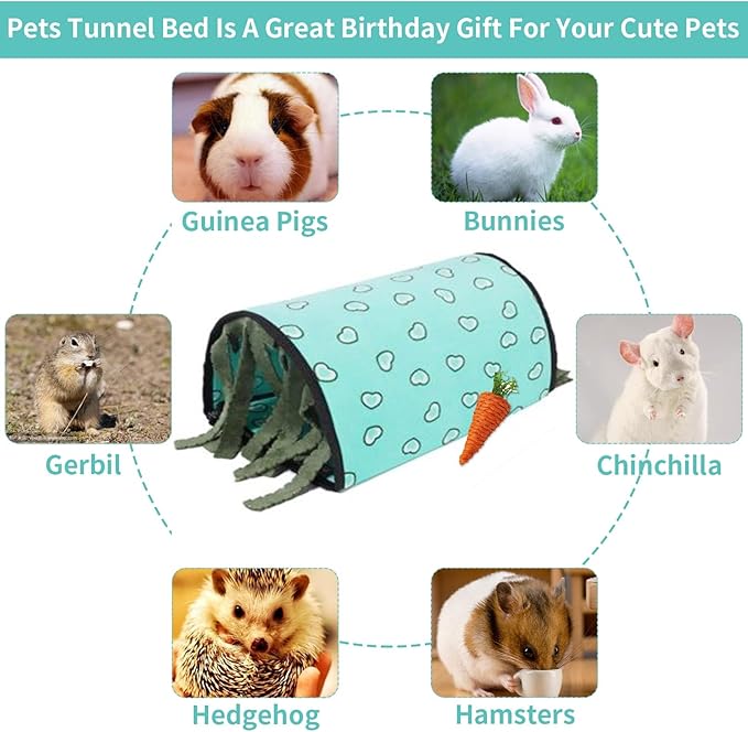 PINVNBY Guinea Pig Hideout Washable Guinea Pig Tunnel with Curtains Soft Hamster House with Cushion for Chinchillas Hedgehogs Hamster Bunny Ferrets and Rat Cage Accessories(Blue)