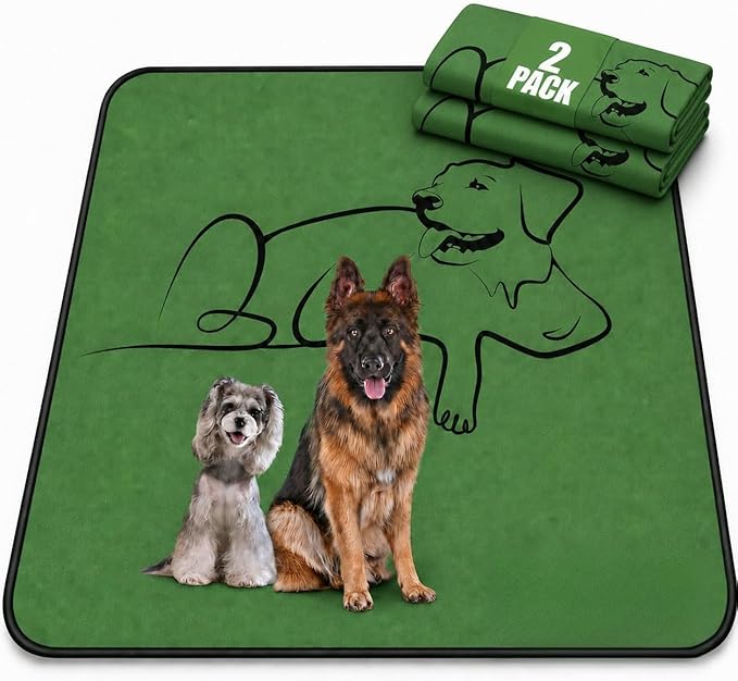 2 Pack Washable Pee Pads for Dogs 51"x52", Reusable Training Puppypads Absorbency Non-Slip & Leak-Proof for Pet Whelping Box Playpen Crate Sofa Bed Floors (Green)