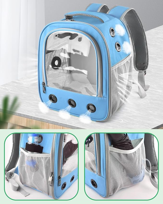 DBNESS Guinea Pig Carrier Backpack, Portable Rabbit Travel Carring Bag for Pet Bunny Chinchilla Bearded Dragon Hamster Parrot Outgoing Pouch Case with Water Bottle Holder & Detachable Pad (Sky Blue)