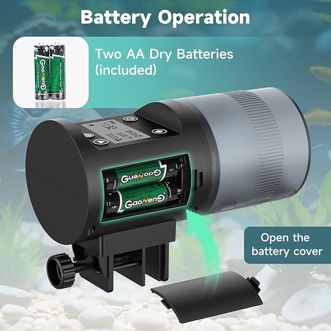 AQQA Automatic Fish Feeder for Aquarium, 200ml Large Capacity Moisture-Proof Fish Feeder Automatic Dispenser with LCD Timer, Battery Operated Auto Fish Feeder for Betta, Turtle, Fish, Koi, Small Tank