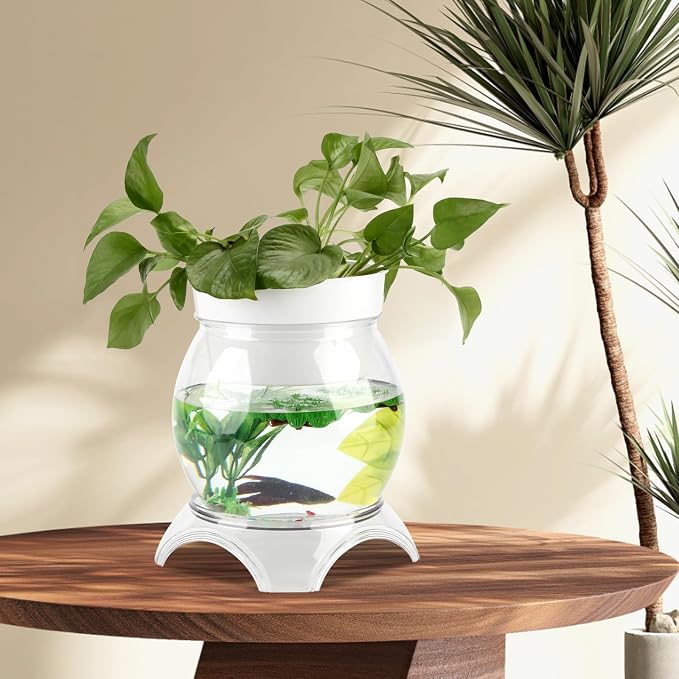 3 Gallon PET Aquaponic Betta Fish Tank Aquaponic with Base and Top | Large Bowl Shatterproof Aquarium Fish Tank with Clear Clarity for Terrarium, Flower Vase Centerpiece Present for Fish Lovers