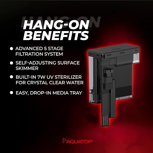 Aquatop Hang-On Canister Filter - Advanced 5 Stage Filtration System - Built-in 7W - Easy, Drop-in Media Tray - HC300-UV