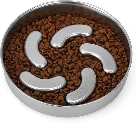 Slow Feeder Dog Bowl Stainless Steel, 2 Cups Heavy Duty with Non-Slip Base Dog Food Bowls for Small Medium Large Breed Size Dogs to Slow Down Eating