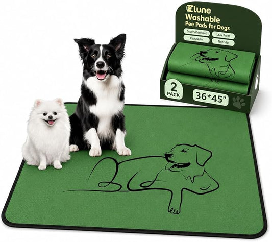 2 Pack Washable Pee Pads for Dogs 36"x45", Reusable Training Puppypads Absorbency Non-Slip & Leak-Proof for Pet Whelping Box Playpen Crate Sofa Bed Floors (Green)