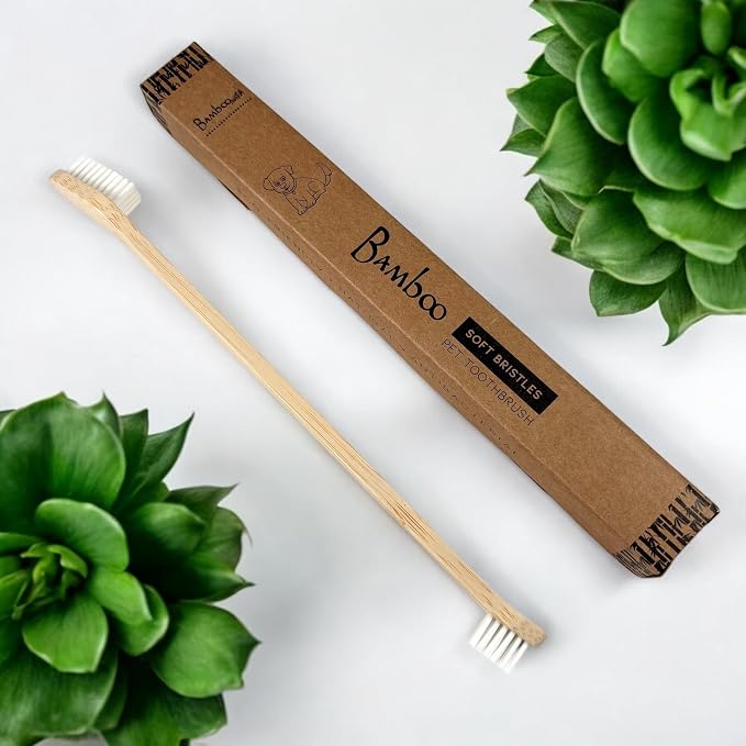 Bamboo Dog Toothbrush (4-Pack) | Double-Sided, Soft Bristle, Toothbrush for Small and Large Dogs | Pets Dental Care