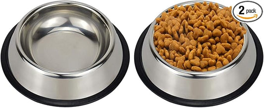 Stainless Steel Dog Bowls, Food and Water Non Slip Anti Skid Stackable Pet Puppy Dishes for Small, Medium and Large Dogs (2 Pack)