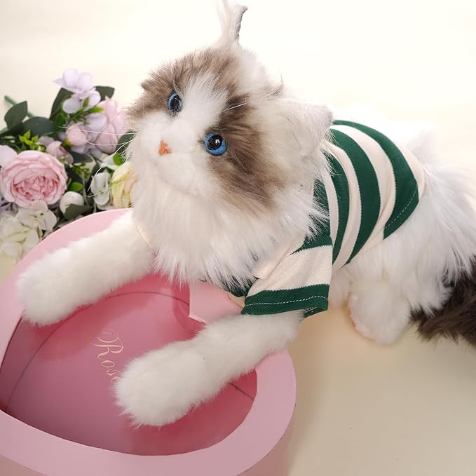 Dog Shirt Polo Shirt Striped Collar Puppy Clothes Summer Button Up Pet Clothes for Small Medium Dogs Cats for Boy Girl Pets (Green, Small)