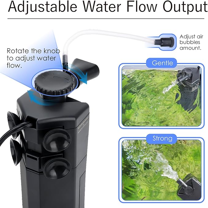 hygger Aquarium Internal Filter, 120GPH Silent Power Filter for 10-20 Gallon Corner Installation, Triple Filtration with Adjustable Flow and Spray Bar