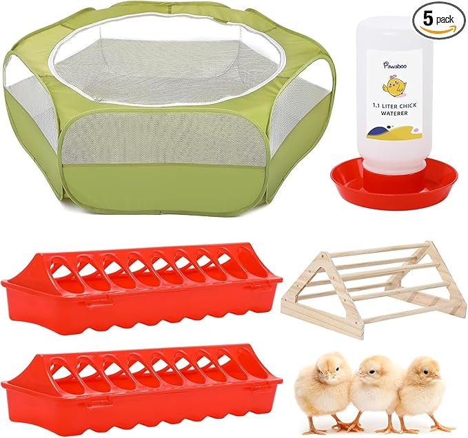 Pawaboo Chick Brooder Box for Chick Starter Kit, Brooder Pen/Chicken Supplies Brooders Box with Chicks Perch Brooding Up to 15 Chicks, Duck and Quail, Green + Red + Wood Color