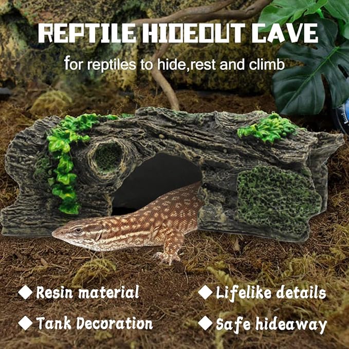 2PCS Small Aquarium Trunk Decoration Hollow Tree Trunk Hideout Log Hideaway Fish Tank Resin Wood Ornament Reptile Habitat Cave for Fish and Shrimp to Swim(6.7X 3.3 x 3'')