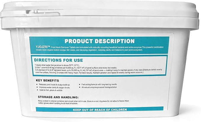 Natural Pond Sludge Remover Tablets with Beneficial Bacteria & Enzymes, Safe for Fish, Plants, Helps Reduce Odors Naturally & Break Down Muck, 5 lb Pond Treatment (2 LB)