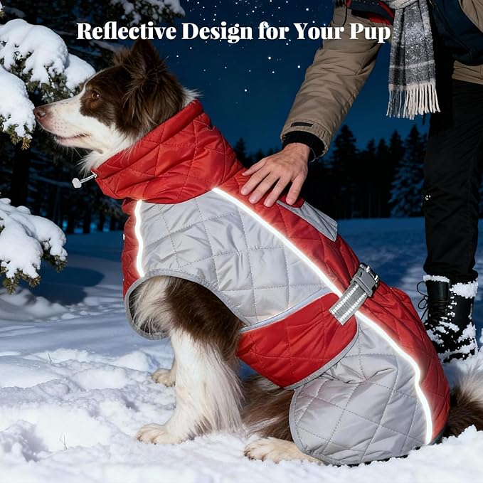 Dog Coat Dogs Jacket Waterproof Reflective Adjustable Dog-Winter Coats for Small/Medium/Large Dogs Dachshund Coat-(Red, XX-Large)
