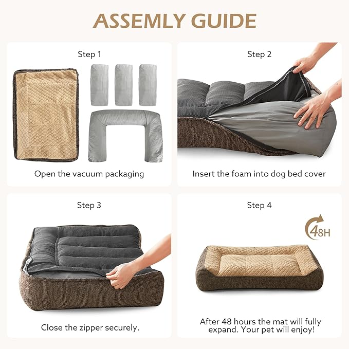 JOEJOY Extra Large Orthopedic Dog Beds Large Sized Dog, Extra Thick Supportive Big Dogs Bed with Sides and Waterproof Lining, Ultra Soft Pet Bed Sofa, Brown, 48''x35''